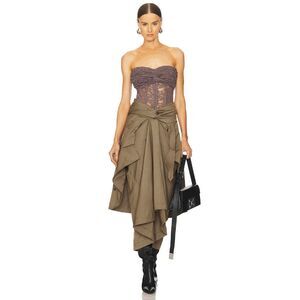 ROKH Knotted Draped Trench Maxi Skirt In Khaki Green US 0 $876